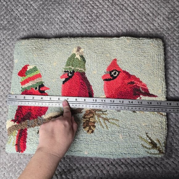 ๐ Grandin Road Hooked Wool Cardinal Christmas Pillow Cover 14 x 18 Holiday Bird - Picture 3 of 6
